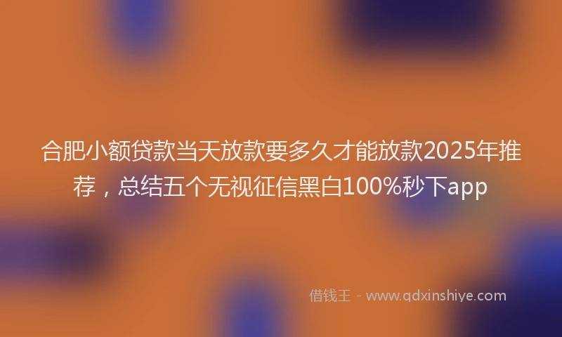 合肥小额贷款当天放款要多久才能放款2025年推荐，总结五个无视征信黑白100%秒下app