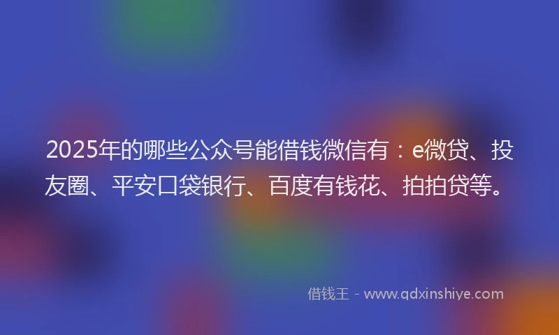 2025年的哪些公众号能借钱微信有：e微贷、投友圈、平安口袋银行、百度有钱花、拍拍贷等。