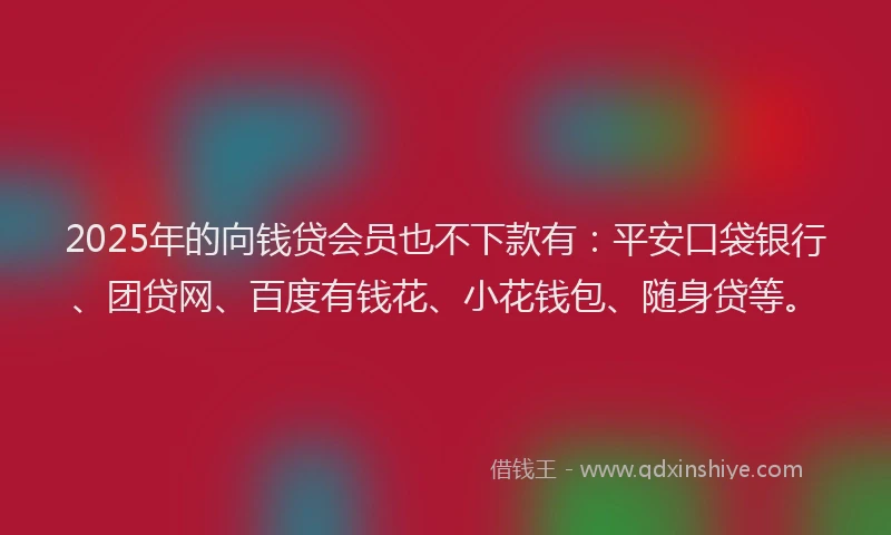 2025年的向钱贷会员也不下款有：平安口袋银行、团贷网、百度有钱花、小花钱包、随身贷等。