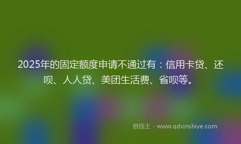 2025年的固定额度申请不通过有：信用卡贷、还呗、人人贷、美团生活费、省呗等。
