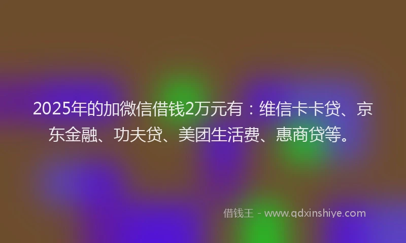 2025年的加微信借钱2万元有：维信卡卡贷、京东金融、功夫贷、美团生活费、惠商贷等。