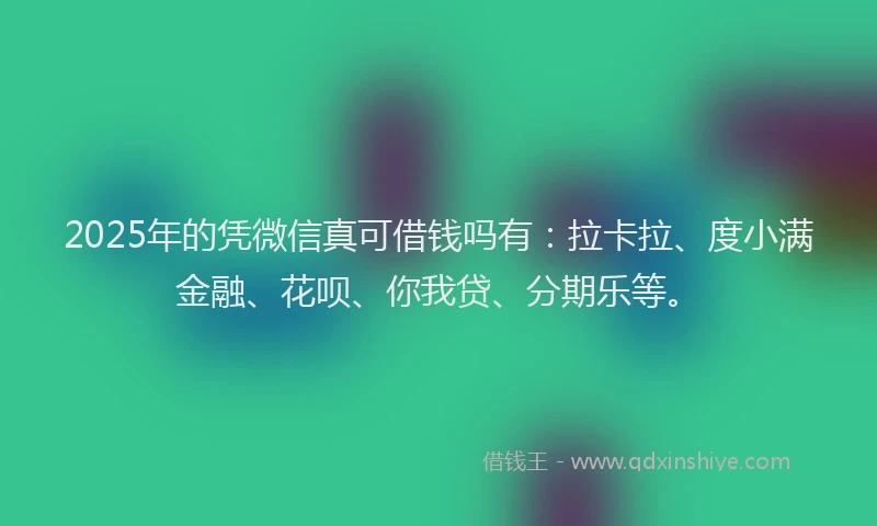 2025年的凭微信真可借钱吗有：拉卡拉、度小满金融、花呗、你我贷、分期乐等。