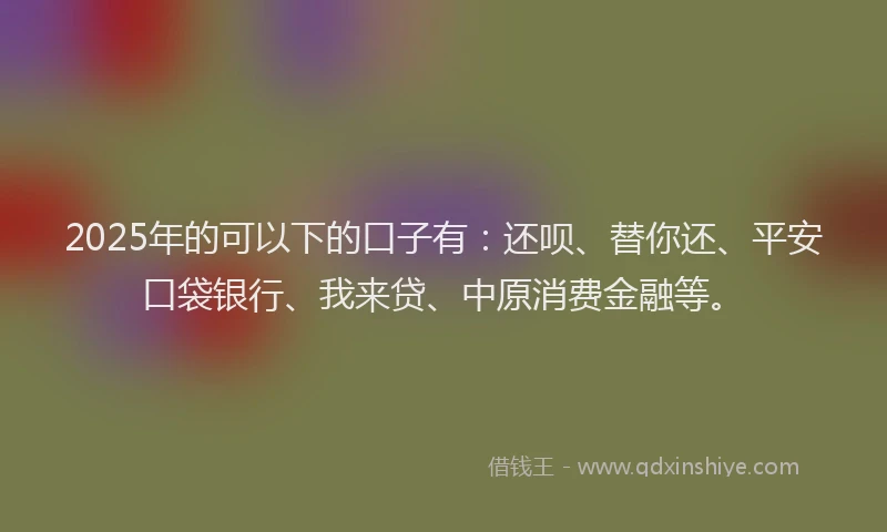 2025年的可以下的口子有：还呗、替你还、平安口袋银行、我来贷、中原消费金融等。