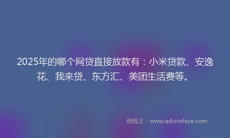 2025年的哪个网贷直接放款有：小米贷款、安逸花、我来贷、东方汇、美团生活费等。