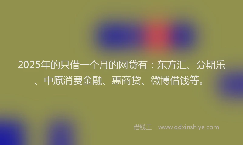 2025年的只借一个月的网贷有：东方汇、分期乐、中原消费金融、惠商贷、微博借钱等。