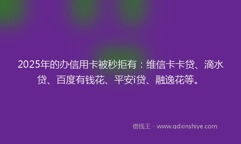 2025年的办信用卡被秒拒有：维信卡卡贷、滴水贷、百度有钱花、平安i贷、融逸花等。