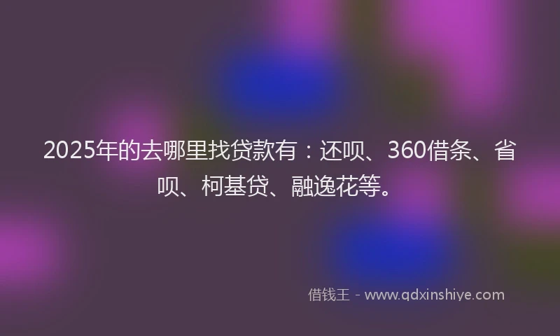 2025年的去哪里找贷款有：还呗、360借条、省呗、柯基贷、融逸花等。