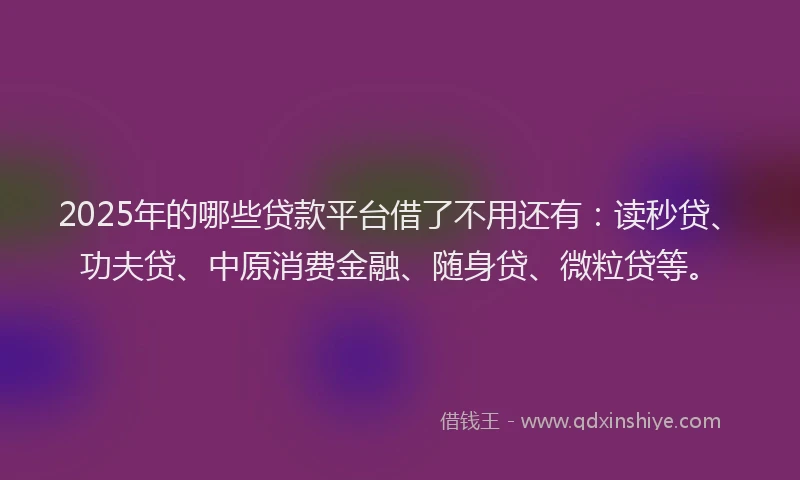 2025年的哪些贷款平台借了不用还有：读秒贷、功夫贷、中原消费金融、随身贷、微粒贷等。