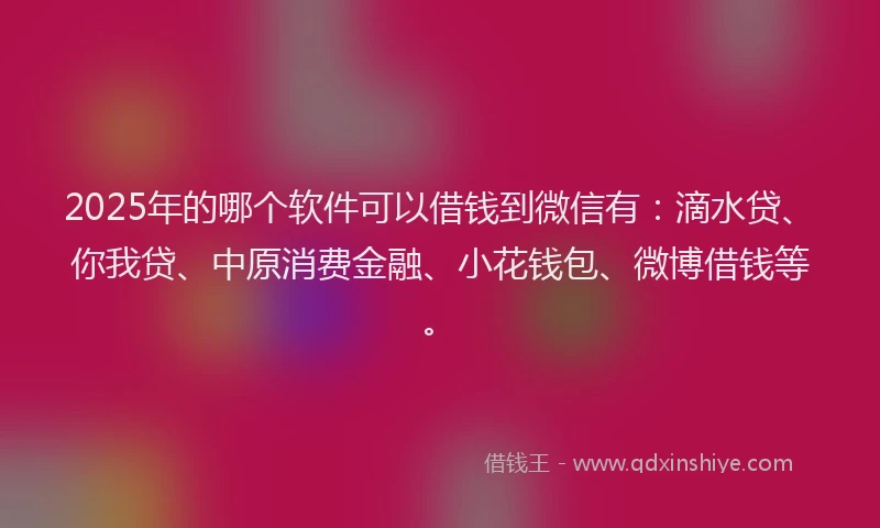 2025年的哪个软件可以借钱到微信有：滴水贷、你我贷、中原消费金融、小花钱包、微博借钱等。