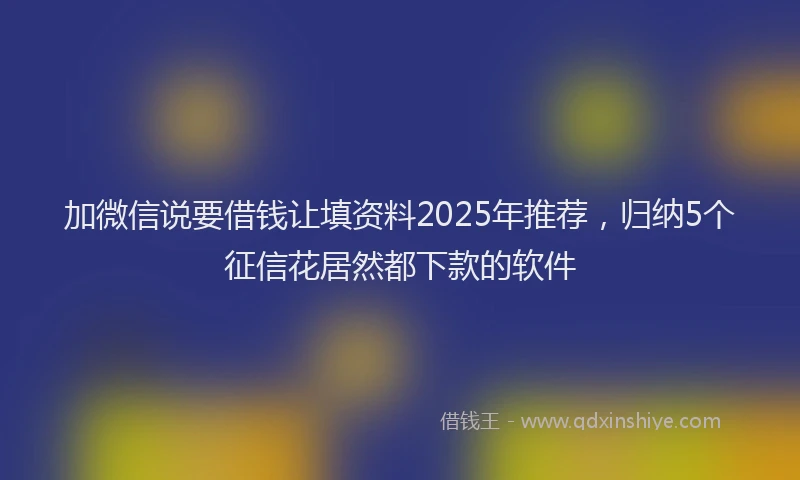 加微信说要借钱让填资料2025年推荐，归纳5个征信花居然都下款的软件