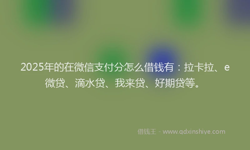 2025年的在微信支付分怎么借钱有：拉卡拉、e微贷、滴水贷、我来贷、好期贷等。