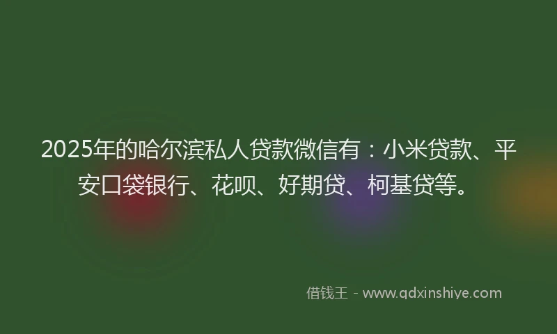 2025年的哈尔滨私人贷款微信有：小米贷款、平安口袋银行、花呗、好期贷、柯基贷等。
