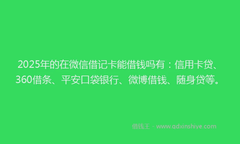 2025年的在微信借记卡能借钱吗有：信用卡贷、360借条、平安口袋银行、微博借钱、随身贷等。