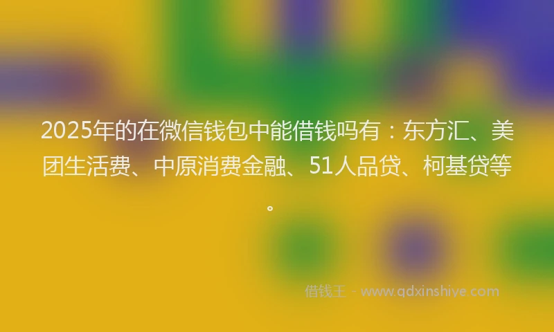 2025年的在微信钱包中能借钱吗有：东方汇、美团生活费、中原消费金融、51人品贷、柯基贷等。