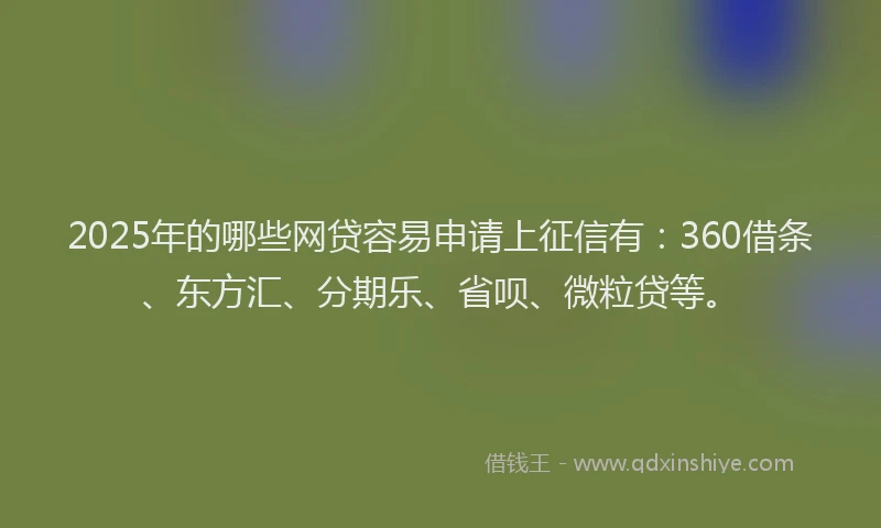 2025年的哪些网贷容易申请上征信有：360借条、东方汇、分期乐、省呗、微粒贷等。