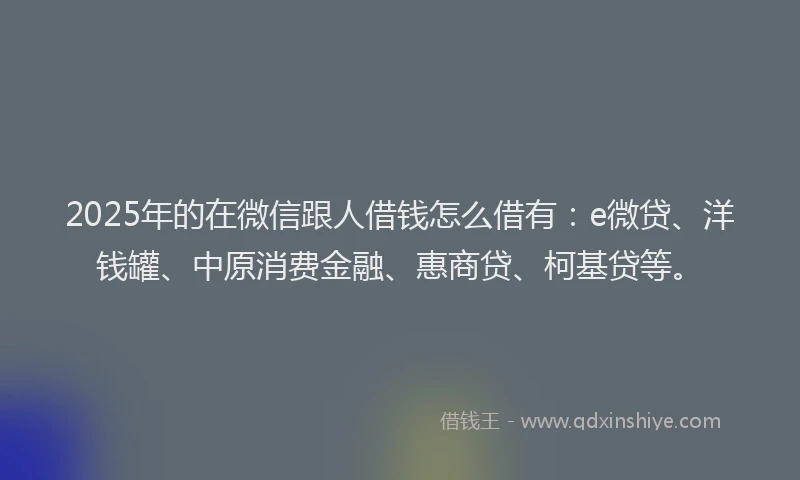 2025年的在微信跟人借钱怎么借有：e微贷、洋钱罐、中原消费金融、惠商贷、柯基贷等。