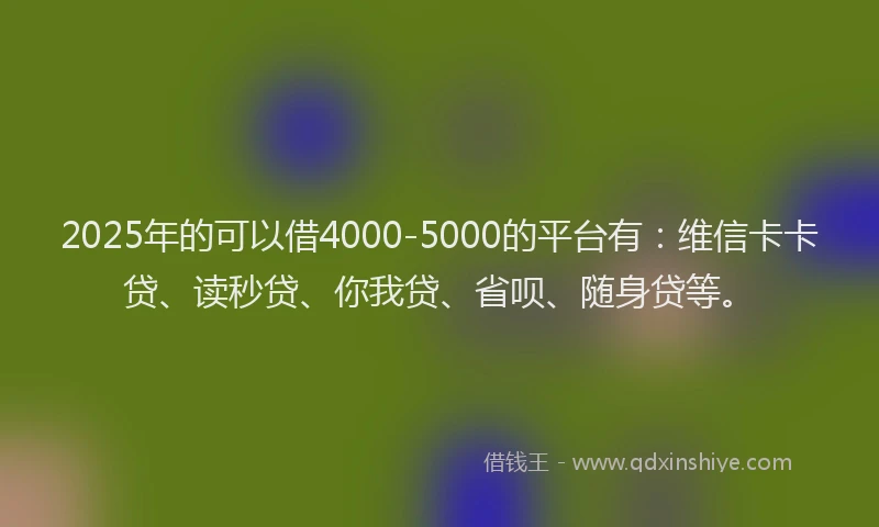 2025年的可以借4000-5000的平台有：维信卡卡贷、读秒贷、你我贷、省呗、随身贷等。