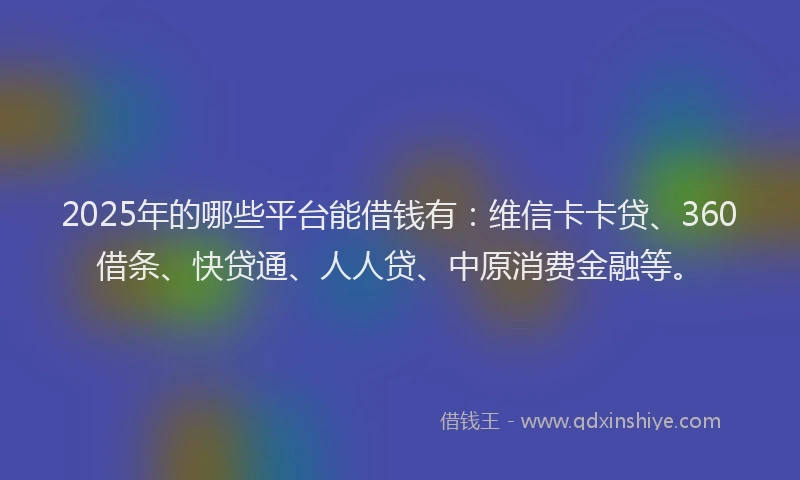2025年的哪些平台能借钱有：维信卡卡贷、360借条、快贷通、人人贷、中原消费金融等。