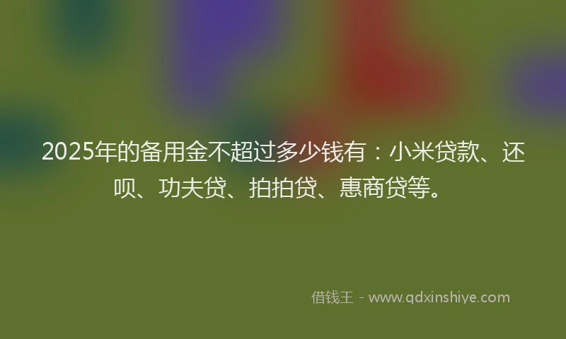 2025年的备用金不超过多少钱有：小米贷款、还呗、功夫贷、拍拍贷、惠商贷等。