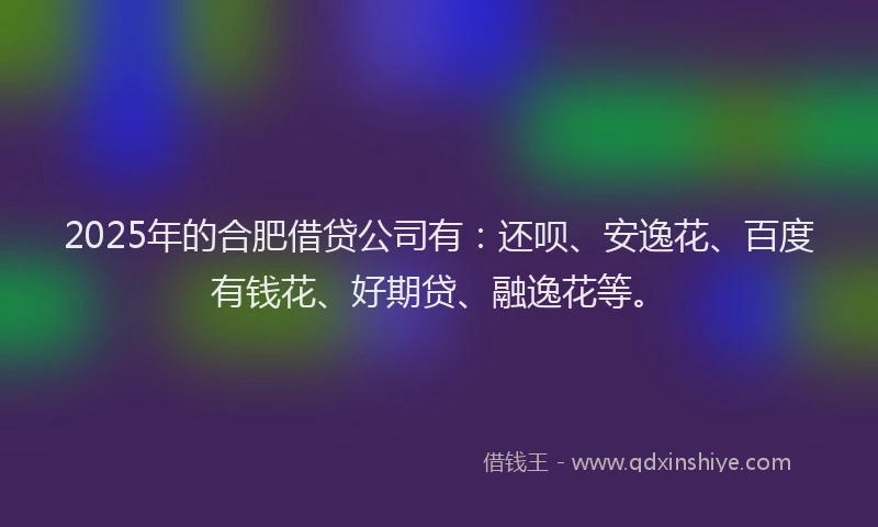 2025年的合肥借贷公司有：还呗、安逸花、百度有钱花、好期贷、融逸花等。