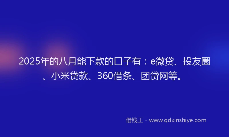 2025年的八月能下款的口子有：e微贷、投友圈、小米贷款、360借条、团贷网等。
