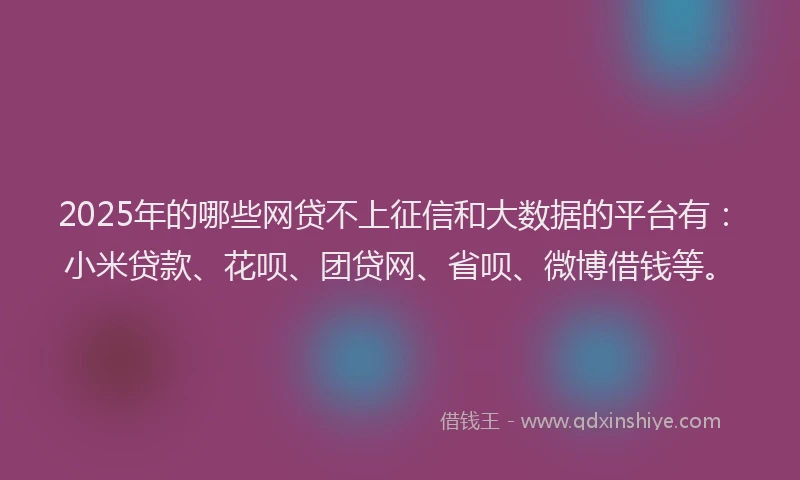 2025年的哪些网贷不上征信和大数据的平台有：小米贷款、花呗、团贷网、省呗、微博借钱等。
