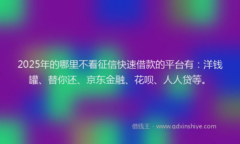 2025年的哪里不看征信快速借款的平台有：洋钱罐、替你还、京东金融、花呗、人人贷等。