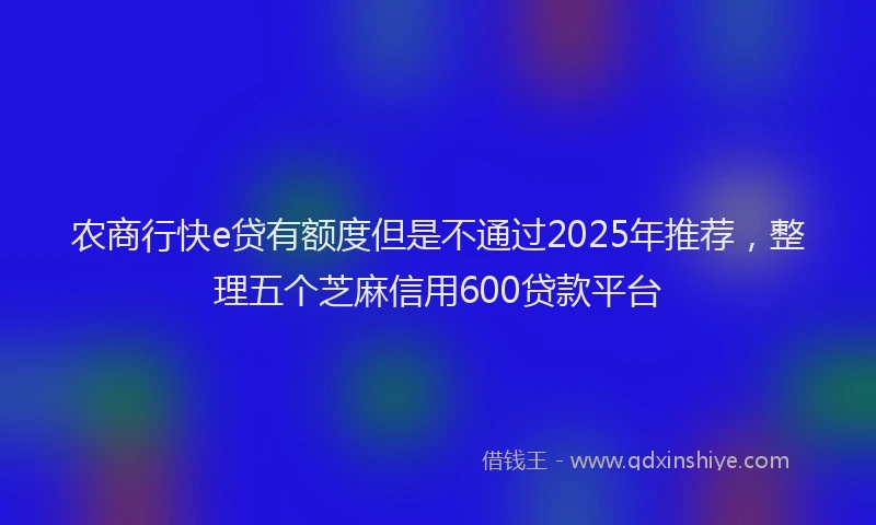 农商行快e贷有额度但是不通过2025年推荐，整理五个芝麻信用600贷款平台