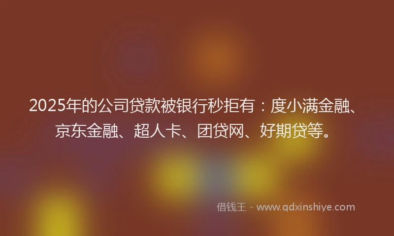 2025年的公司贷款被银行秒拒有：度小满金融、京东金融、超人卡、团贷网、好期贷等。