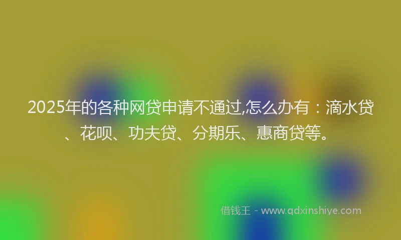 2025年的各种网贷申请不通过,怎么办有：滴水贷、花呗、功夫贷、分期乐、惠商贷等。