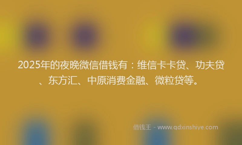 2025年的夜晚微信借钱有：维信卡卡贷、功夫贷、东方汇、中原消费金融、微粒贷等。