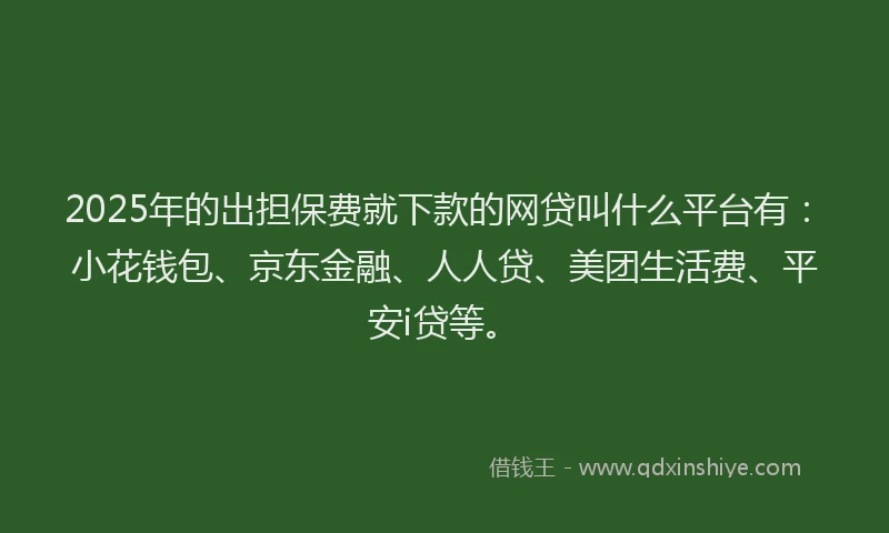 2025年的出担保费就下款的网贷叫什么平台有：小花钱包、京东金融、人人贷、美团生活费、平安i贷等。