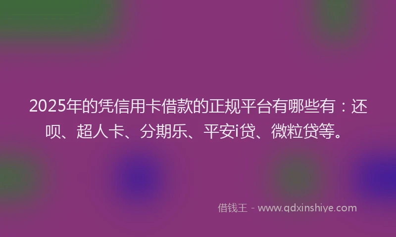 2025年的凭信用卡借款的正规平台有哪些有：还呗、超人卡、分期乐、平安i贷、微粒贷等。