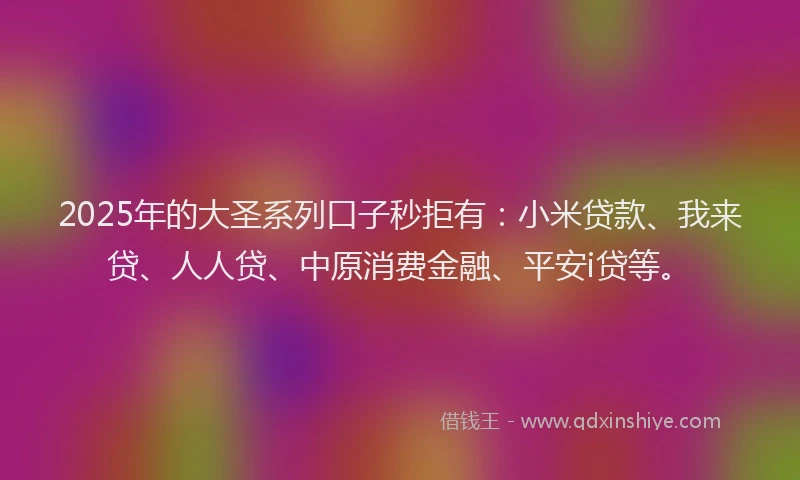 2025年的大圣系列口子秒拒有：小米贷款、我来贷、人人贷、中原消费金融、平安i贷等。