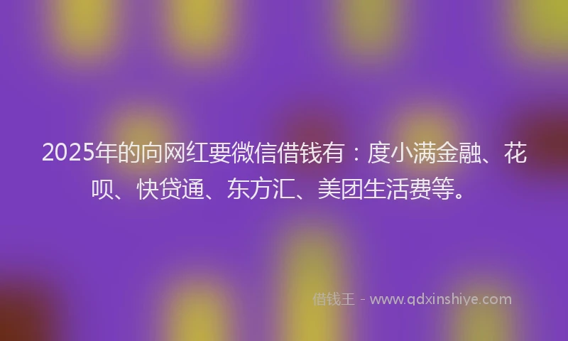 2025年的向网红要微信借钱有：度小满金融、花呗、快贷通、东方汇、美团生活费等。