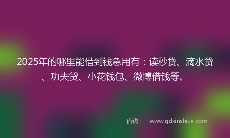 2025年的哪里能借到钱急用有：读秒贷、滴水贷、功夫贷、小花钱包、微博借钱等。