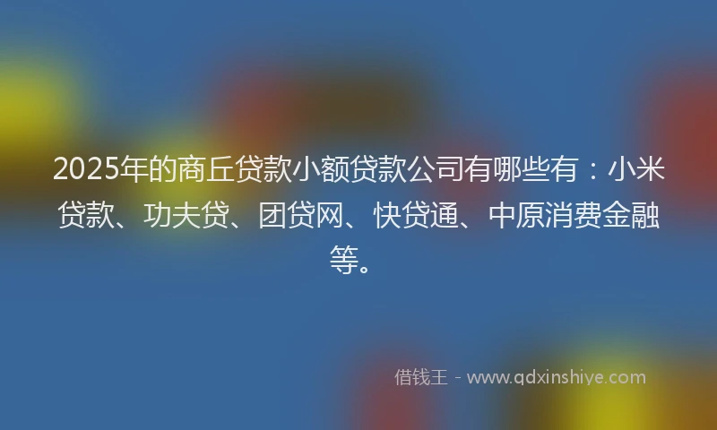 2025年的商丘贷款小额贷款公司有哪些有：小米贷款、功夫贷、团贷网、快贷通、中原消费金融等。