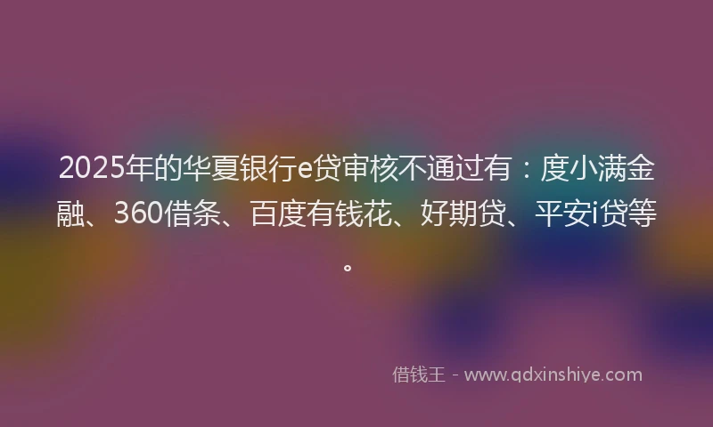 2025年的华夏银行e贷审核不通过有：度小满金融、360借条、百度有钱花、好期贷、平安i贷等。