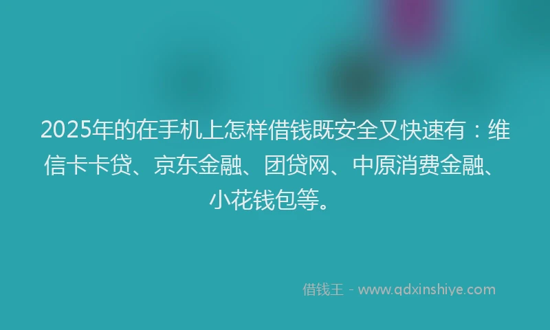 2025年的在手机上怎样借钱既安全又快速有：维信卡卡贷、京东金融、团贷网、中原消费金融、小花钱包等。