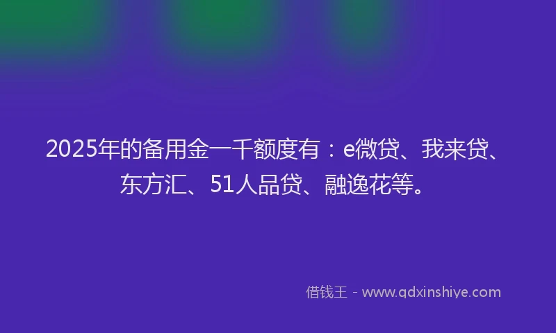 2025年的备用金一千额度有：e微贷、我来贷、东方汇、51人品贷、融逸花等。