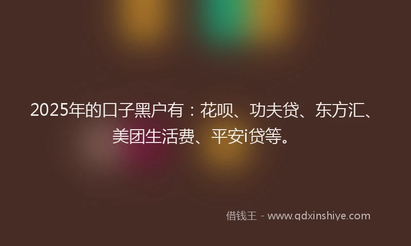 2025年的口子黑户有：花呗、功夫贷、东方汇、美团生活费、平安i贷等。