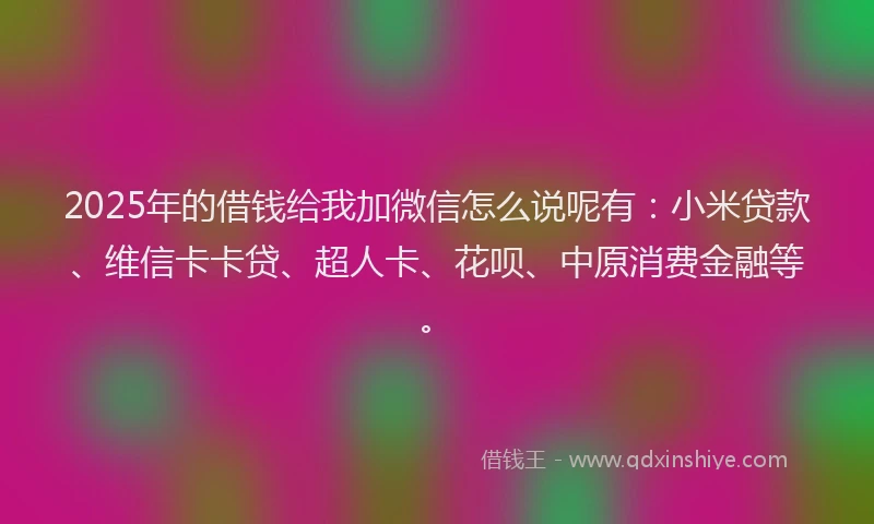 2025年的借钱给我加微信怎么说呢有：小米贷款、维信卡卡贷、超人卡、花呗、中原消费金融等。
