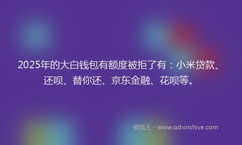 2025年的大白钱包有额度被拒了有：小米贷款、还呗、替你还、京东金融、花呗等。