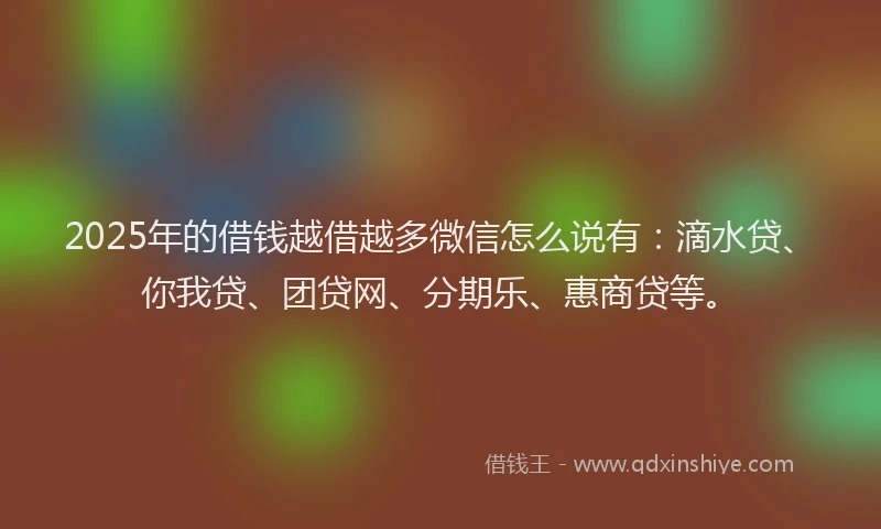 2025年的借钱越借越多微信怎么说有：滴水贷、你我贷、团贷网、分期乐、惠商贷等。