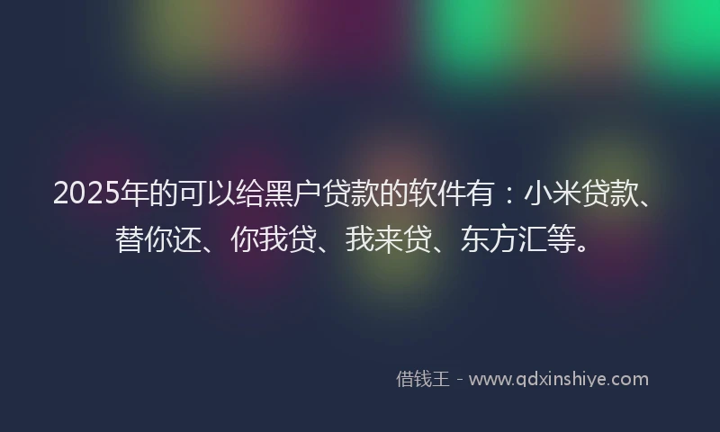 2025年的可以给黑户贷款的软件有：小米贷款、替你还、你我贷、我来贷、东方汇等。