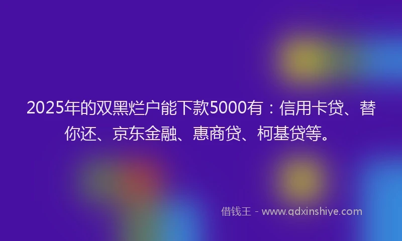 2025年的双黑烂户能下款5000有：信用卡贷、替你还、京东金融、惠商贷、柯基贷等。