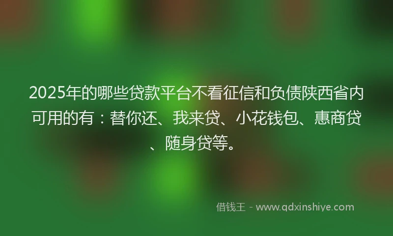 2025年的哪些贷款平台不看征信和负债陕西省内可用的有：替你还、我来贷、小花钱包、惠商贷、随身贷等。