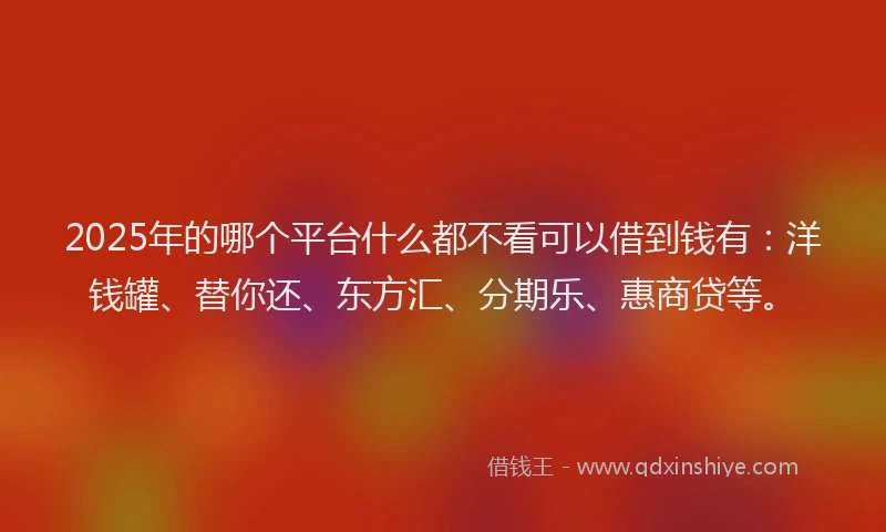 2025年的哪个平台什么都不看可以借到钱有：洋钱罐、替你还、东方汇、分期乐、惠商贷等。