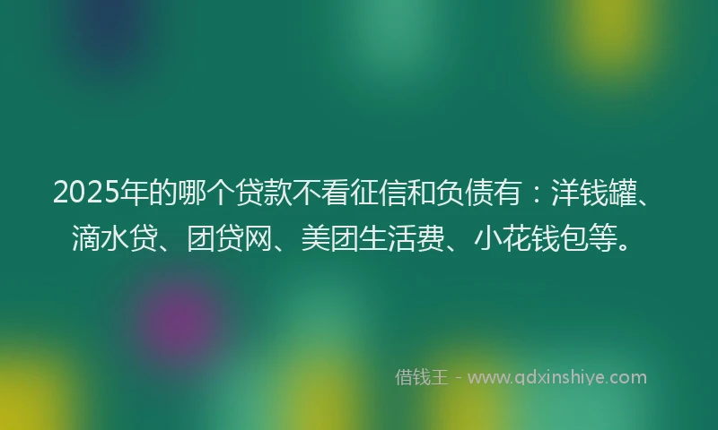 2025年的哪个贷款不看征信和负债有：洋钱罐、滴水贷、团贷网、美团生活费、小花钱包等。