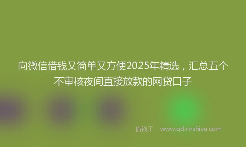 向微信借钱又简单又方便2025年精选，汇总五个不审核夜间直接放款的网贷口子